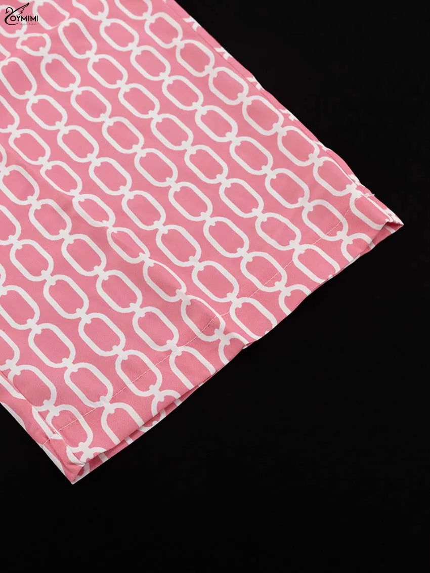 Women's Pink Print Shirt and Trousers Set
