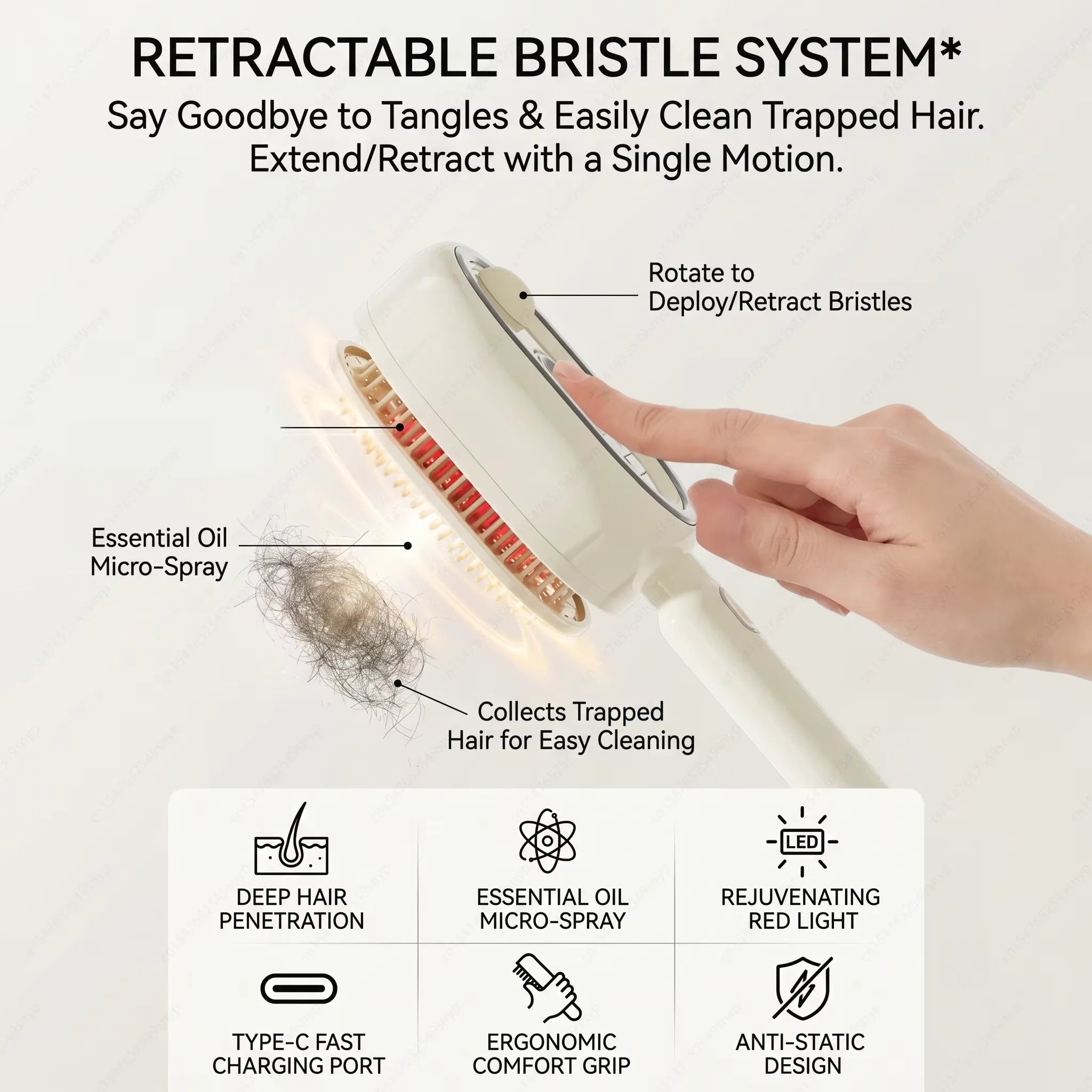 3 in 1 Multifunctional Electric Spray Massage Comb Vibrating Misting Hair Care Comb Detangling Volumizing Comb Gift for Women
