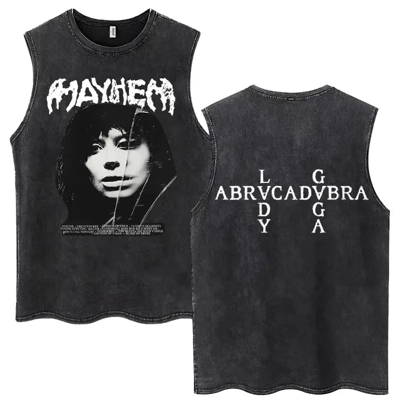 Lady Gaga The Mayhem Ball Tour 2025 Washed Tank Tops Fashion Men Women Vintage Y2K Sleeveless T Shirt 100% Cotton Oversized Tees