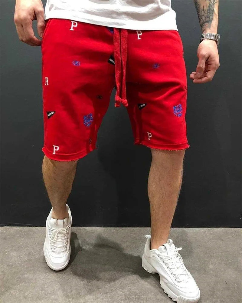 Men's Embroidered Tiger Head Cotton Shorts