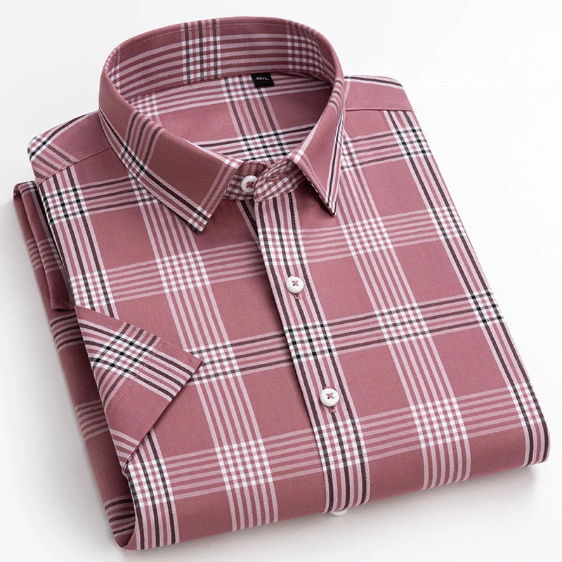 Men's Plaid Gingham Short Sleeve Shirt