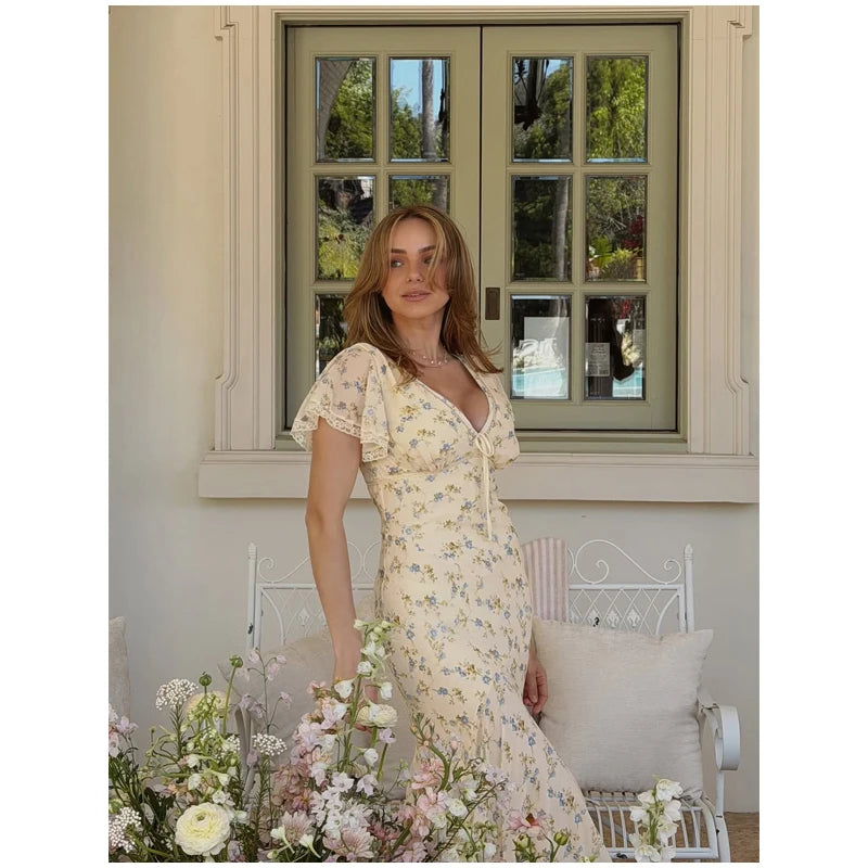 Women's Floral Puff Sleeve Maxi Dress