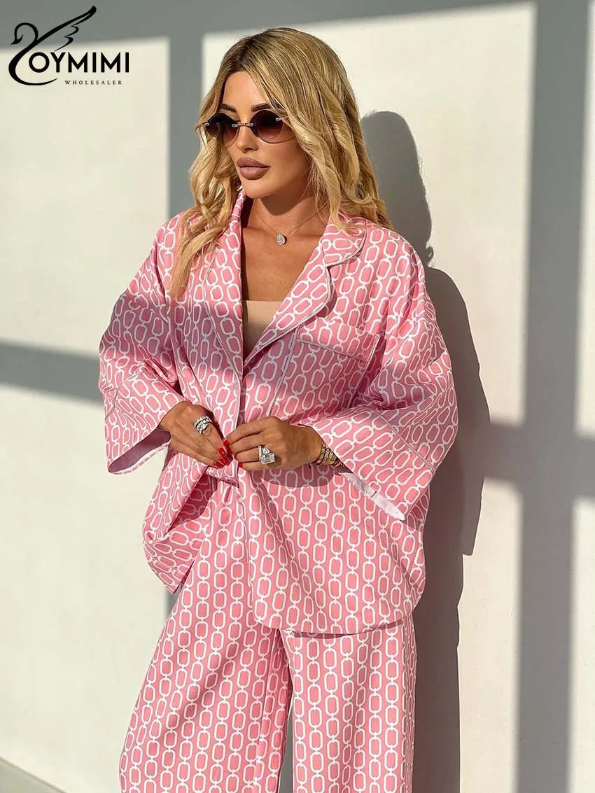 Women's Pink Print Shirt and Trousers Set