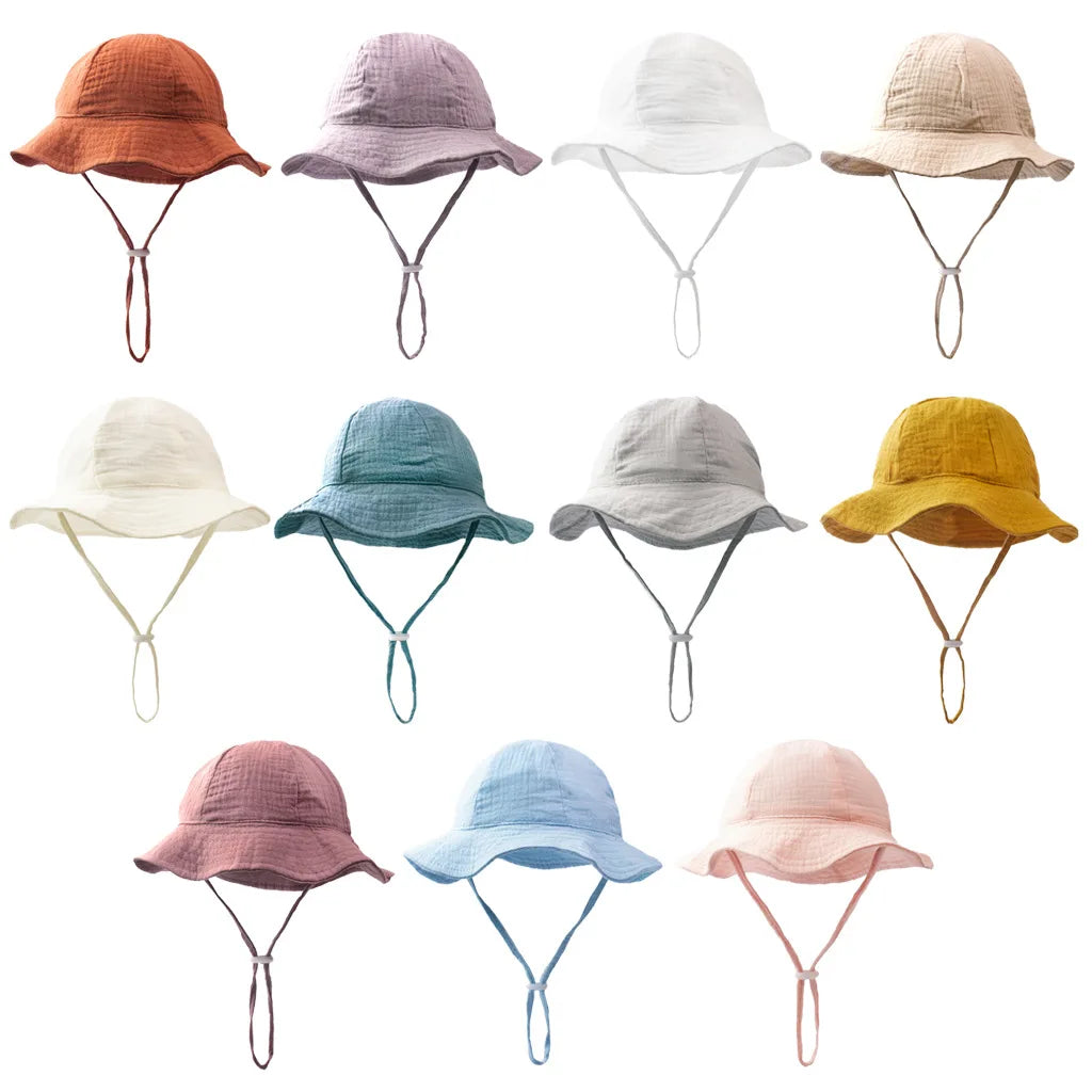 Baby Cotton Bucket Hats New Children Sunscreen Outdoor Caps Boys Girls Print Panama Hat Unisex Beach Fishing Hat For 3-12 Months