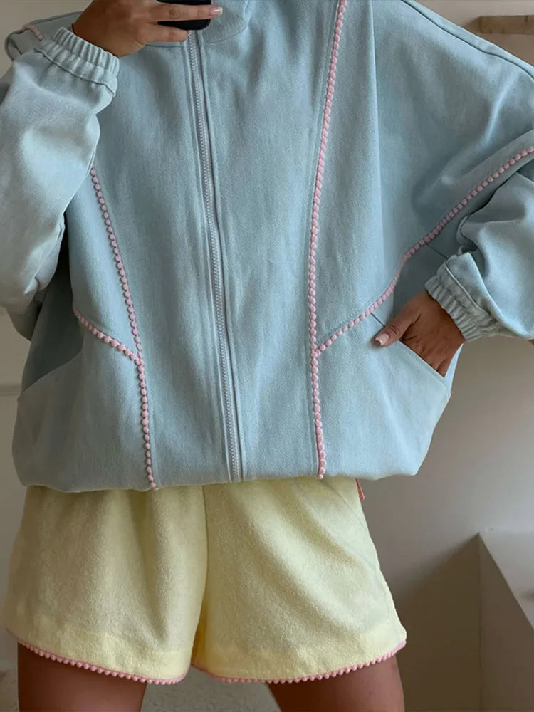 Women's Denim Stand Collar Bomber Jacket