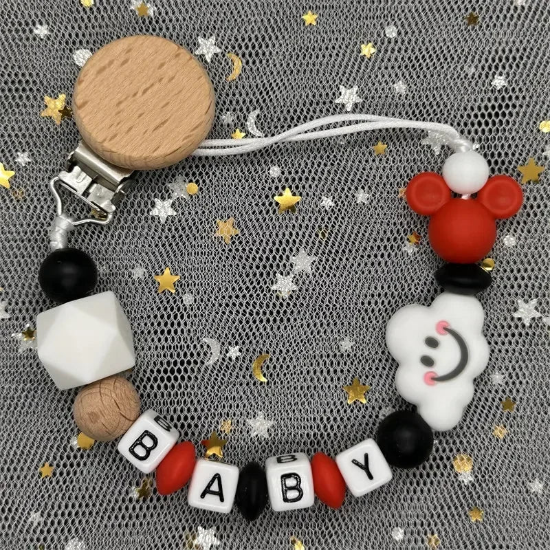 2026 Custom Name Baby Pacifier Clips Chain Silicone Beads Teether Toys Dummy Holder Russian English Name Pacifier Chain Newborn