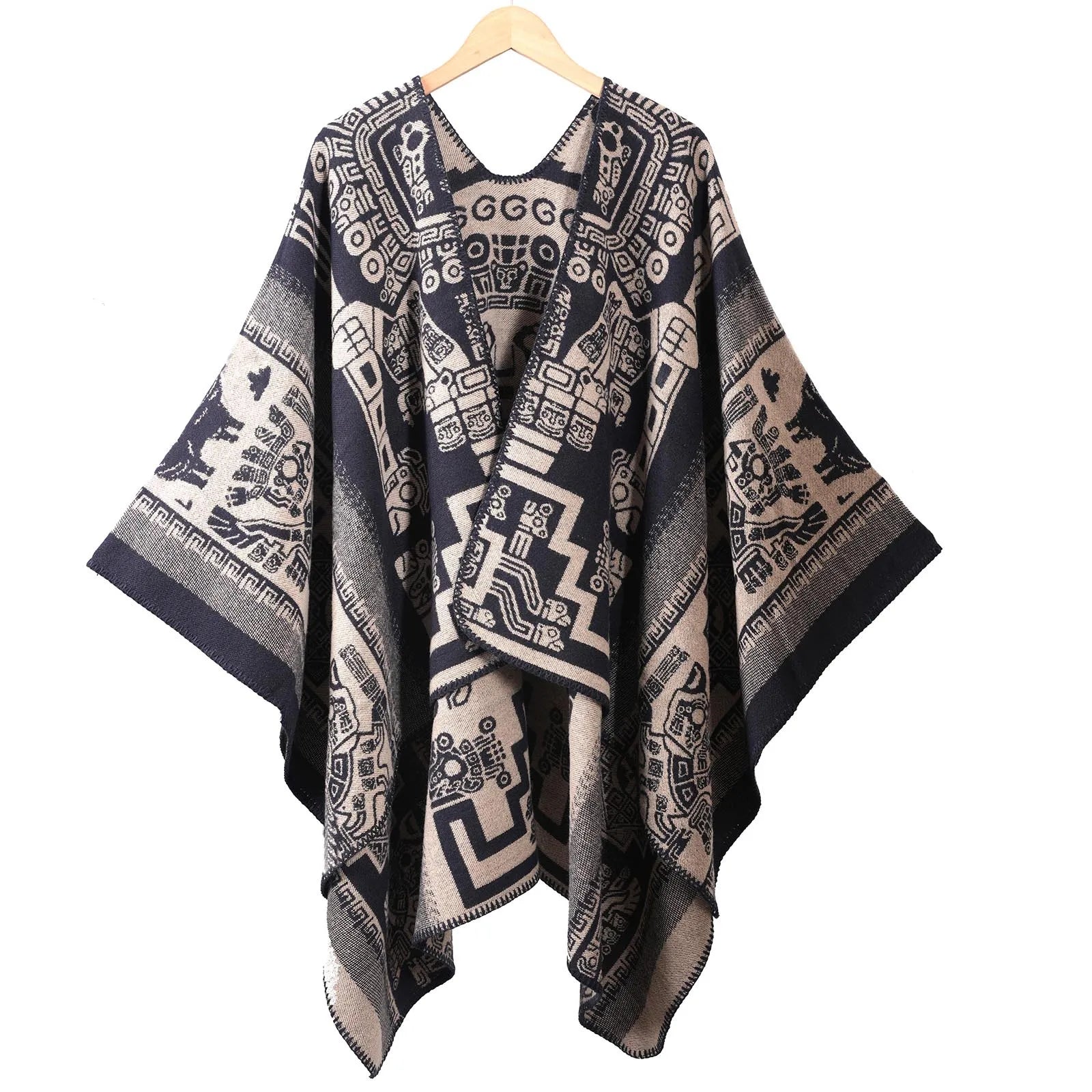 Poncho Vintage Trendy Split Front Men's Warmth Cloak Thickened Capelet New Arrival for Road Trips and Travel Cape