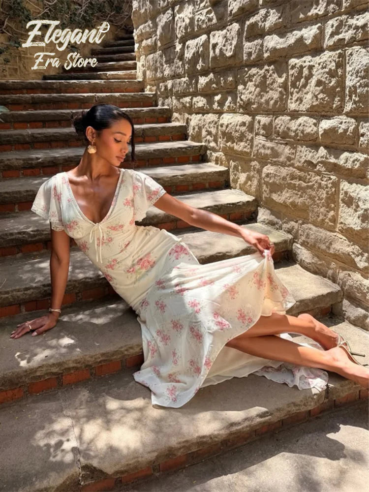 Women's Floral Puff Sleeve Maxi Dress