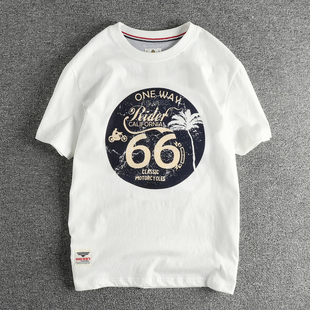 American Retro Motorcycle Print T-Shirt