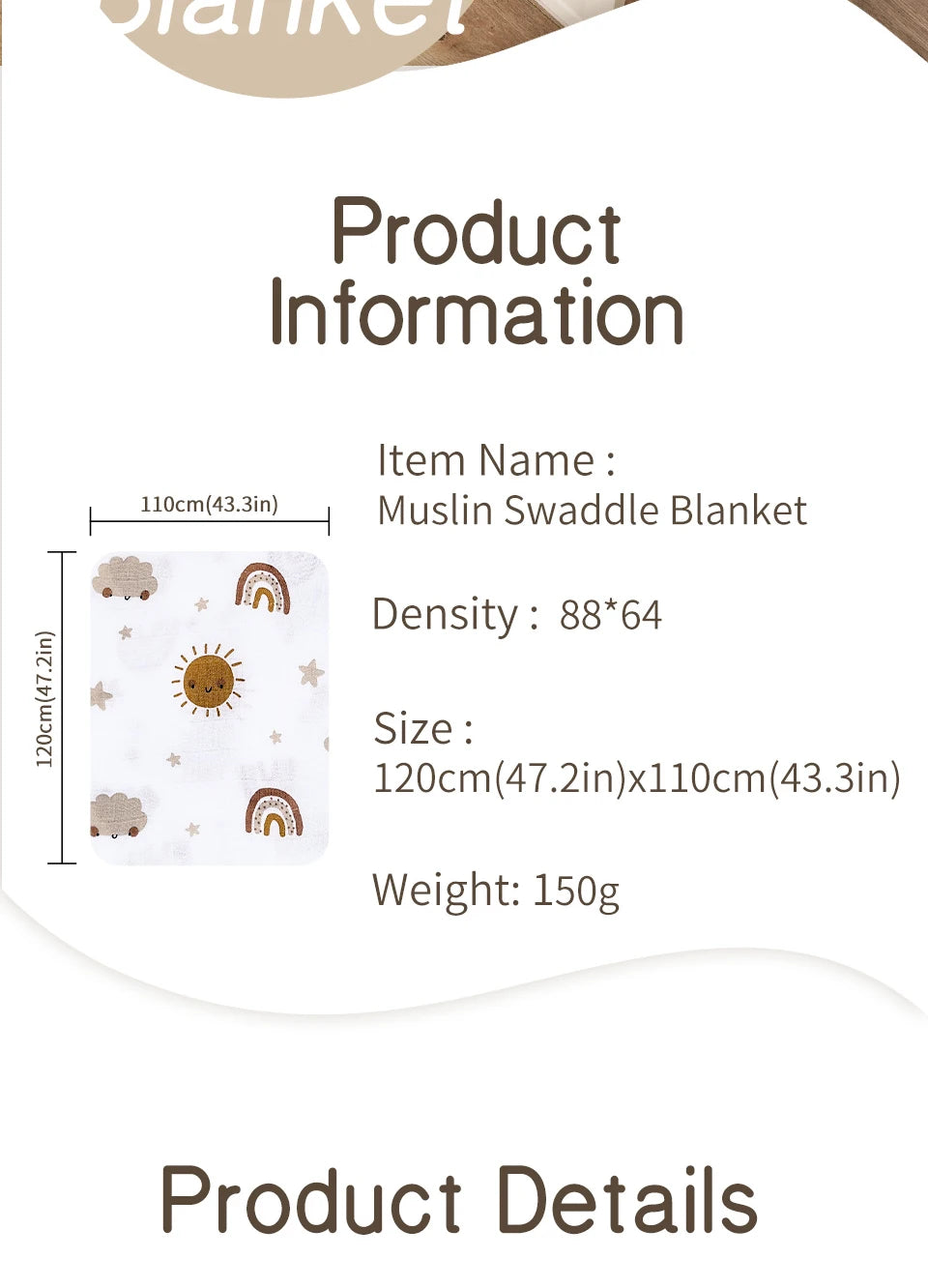 120x110cm Bamboo Cotton Baby Muslin Swaddle Blanket Cute Soft Print Baby Towel Wrap