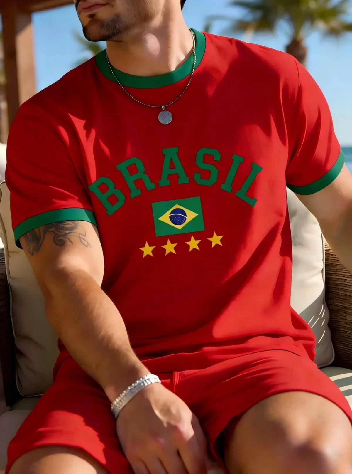 Summer T Shirt For Men 3D Brasil National Flag Printed Short Sleeve Top Casual Round Neck Fashion Men's Sports Pullover Clothing
