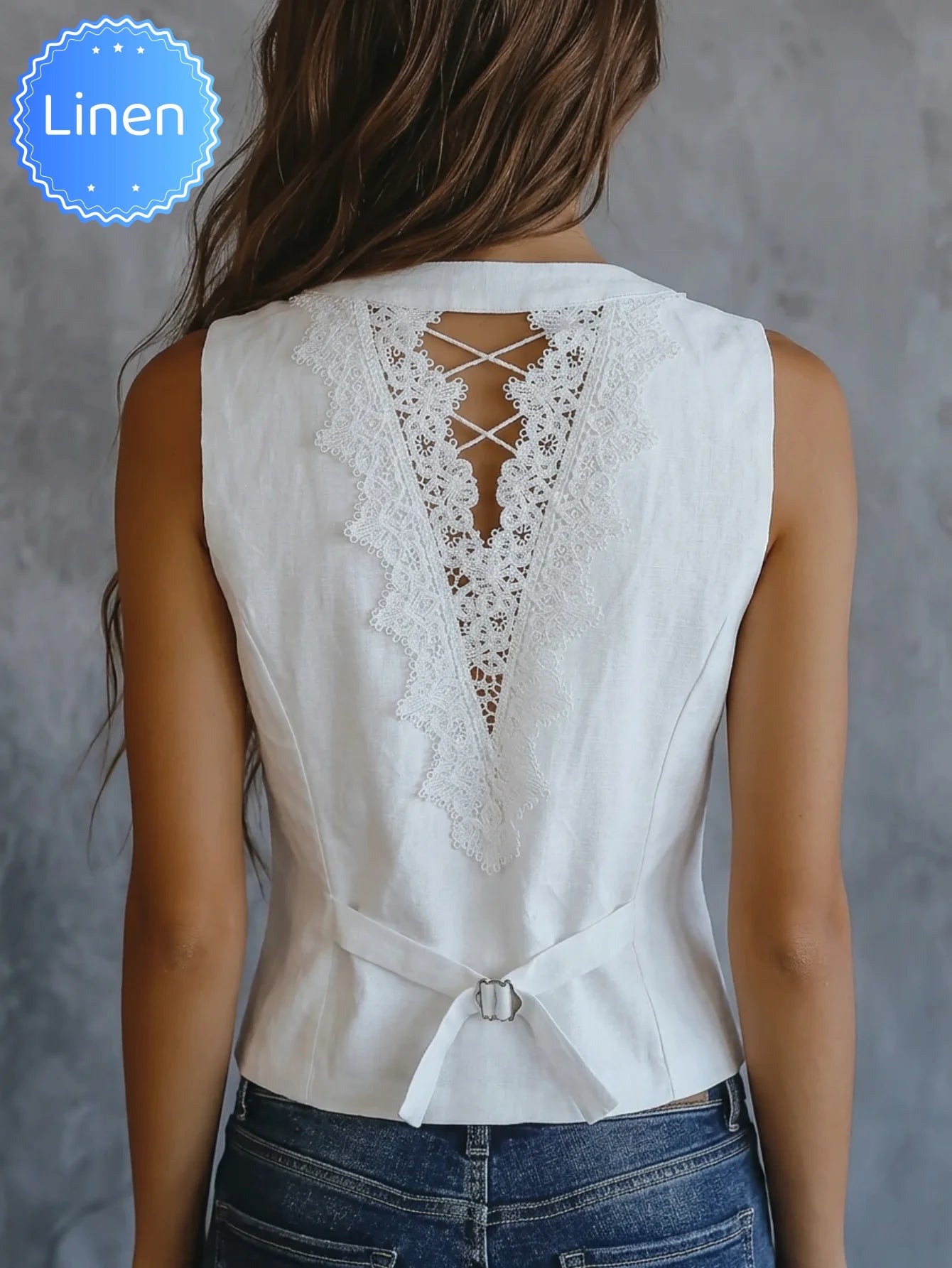 Women's Linen Lace Back Sleeveless Vest