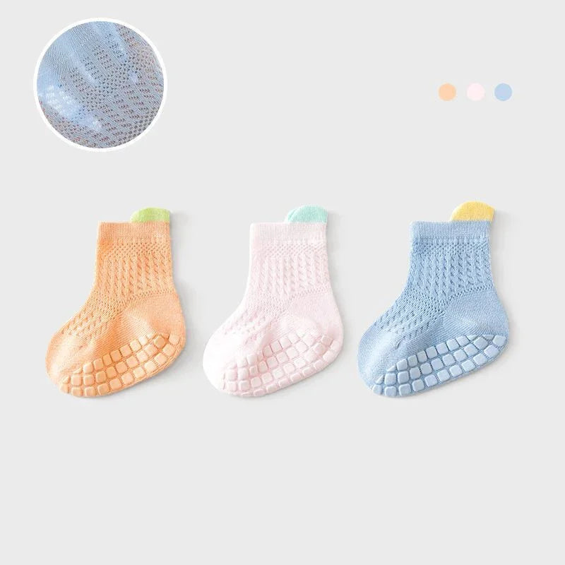 3pairs/lot RAISE 6 Colored Non-slip Baby Girl Sock Breathable Thin Infant Girl Cotton Socks Kids Mesh Socks Children's Socks Kit