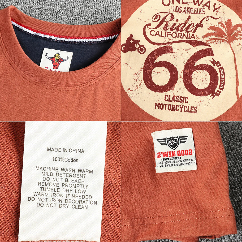 American Retro Motorcycle Print T-Shirt