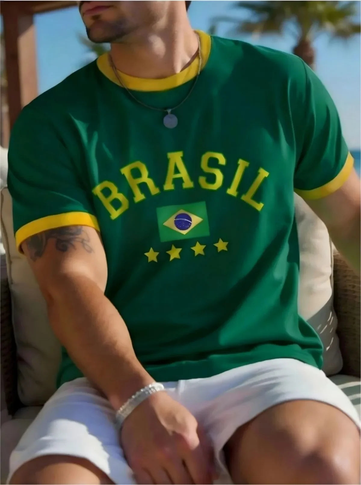 Summer T Shirt For Men 3D Brasil National Flag Printed Short Sleeve Top Casual Round Neck Fashion Men's Sports Pullover Clothing