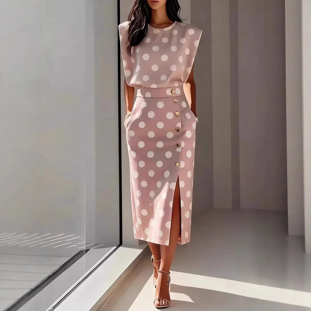 Women's Print Vest and Slim Skirt Two-Piece Set