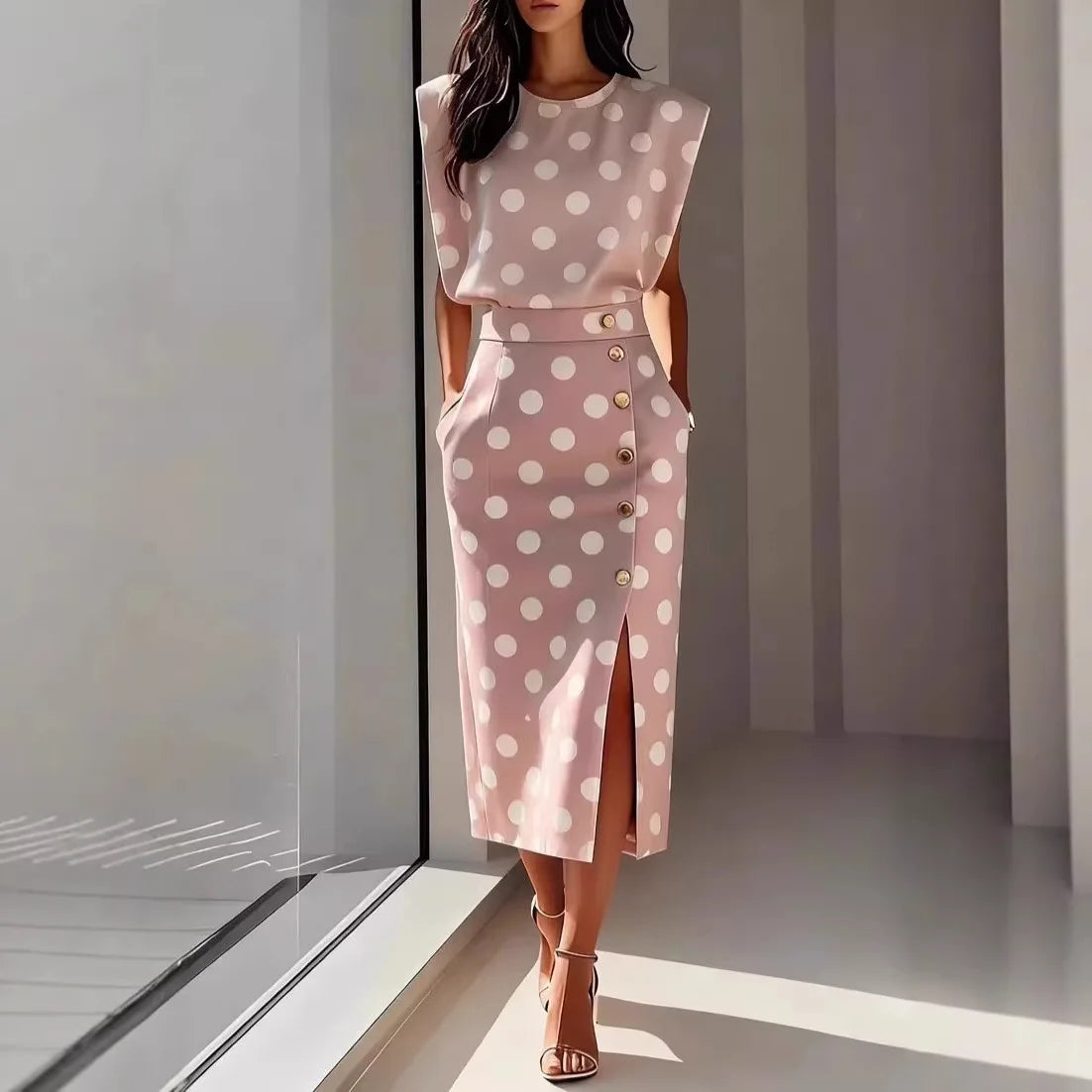 Women's Print Vest and Slim Skirt Two-Piece Set
