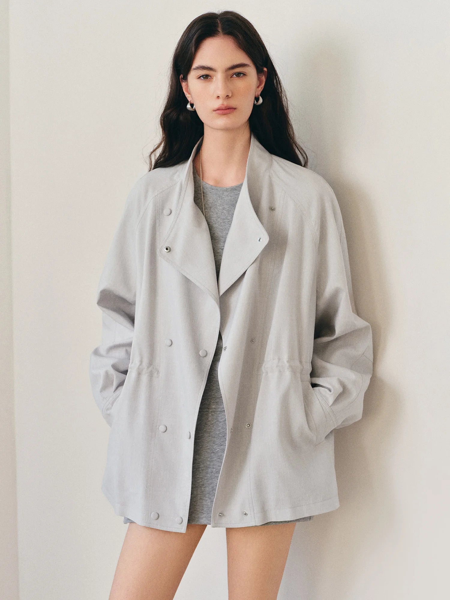 Women's Crossover Lapel Raglan Trench Coat