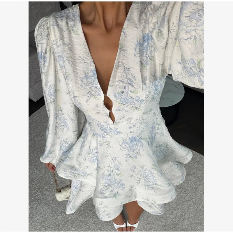 Women's Floral Waist-Cinched Mini Dress