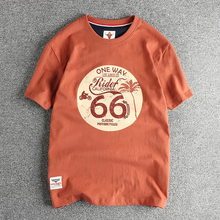 American Retro Motorcycle Print T-Shirt