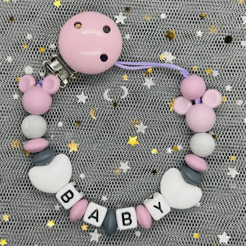 2026 Custom Name Baby Pacifier Clips Chain Silicone Beads Teether Toys Dummy Holder Russian English Name Pacifier Chain Newborn