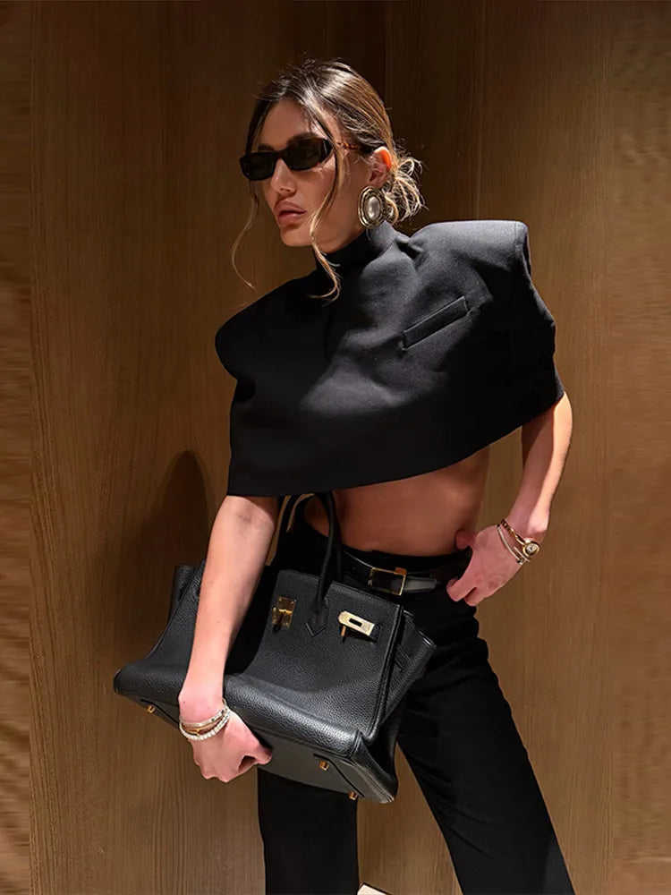 Women's Cape Crop Top and Pleated Mini Skirt Set