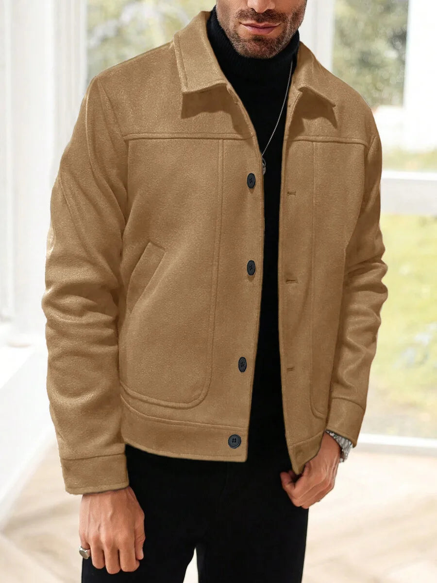 Luxury Businees Male Woolen Jackets Fashion Lapel Button-down Solid Color Long Sleeve Coats Trendy High Quality Outerwears S-2XL