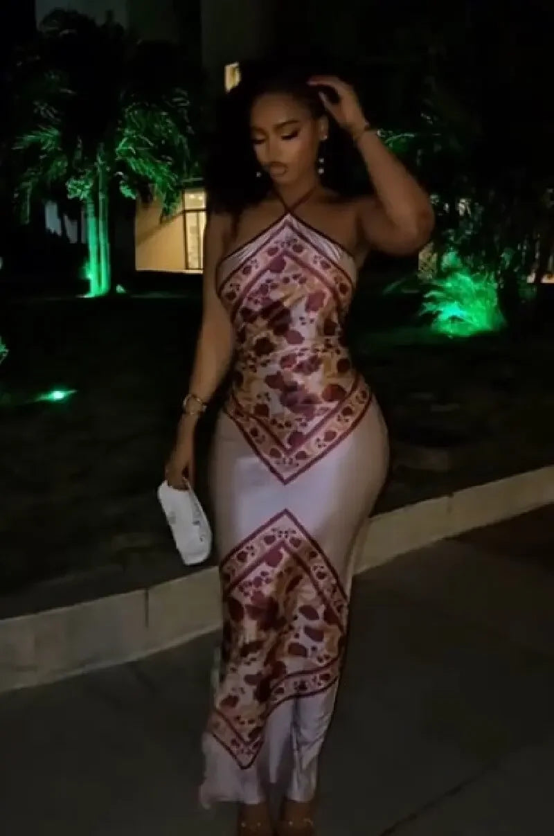 Women's Floral Satin Slim Bodycon Dress