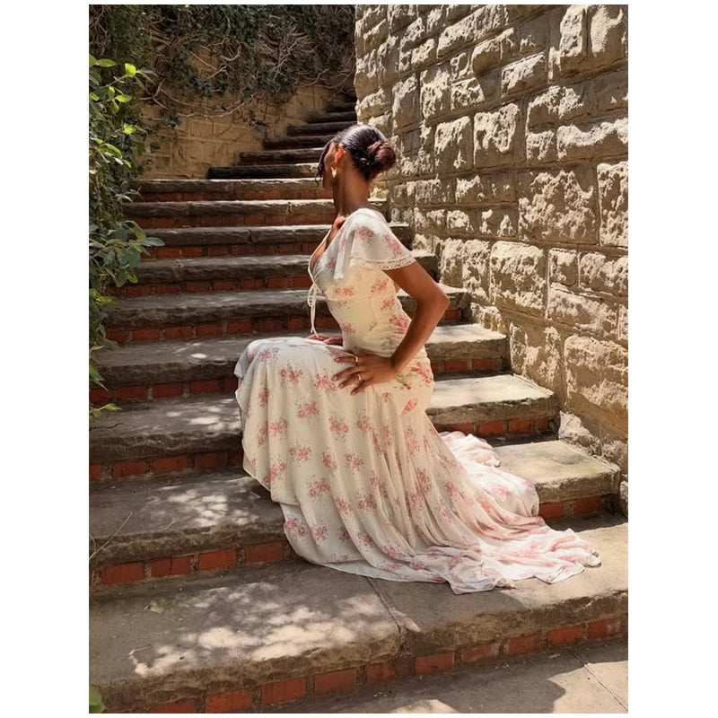 Women's Floral Puff Sleeve Maxi Dress