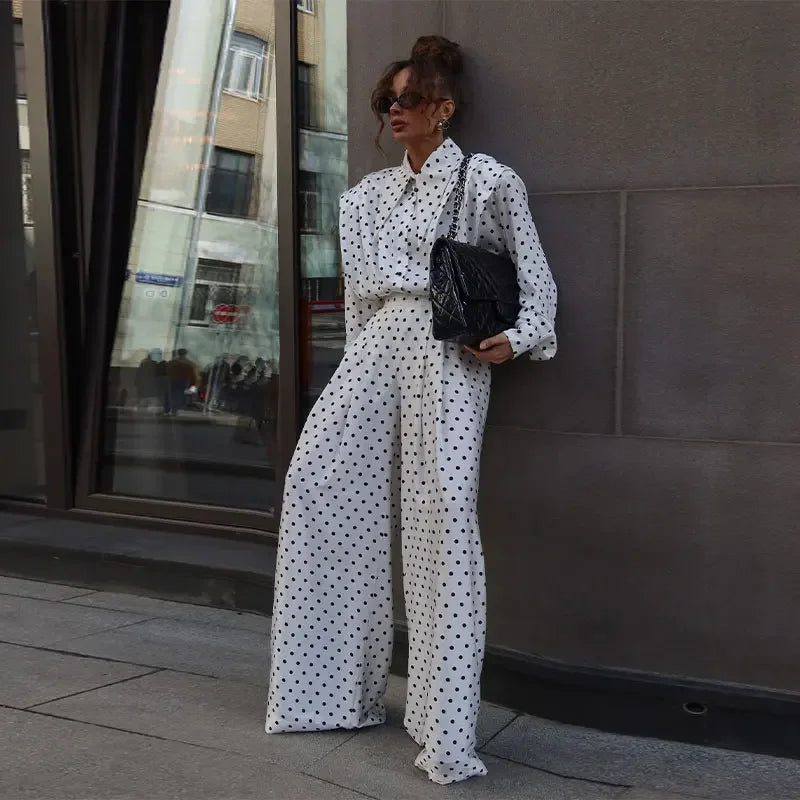 Women's Dot Shirt and Wide Leg Pants Set