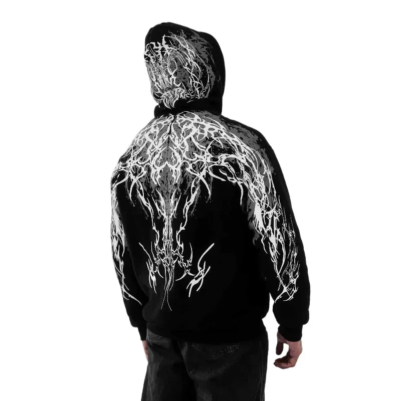 Y2K Gothic Reflective Print Hoodie
