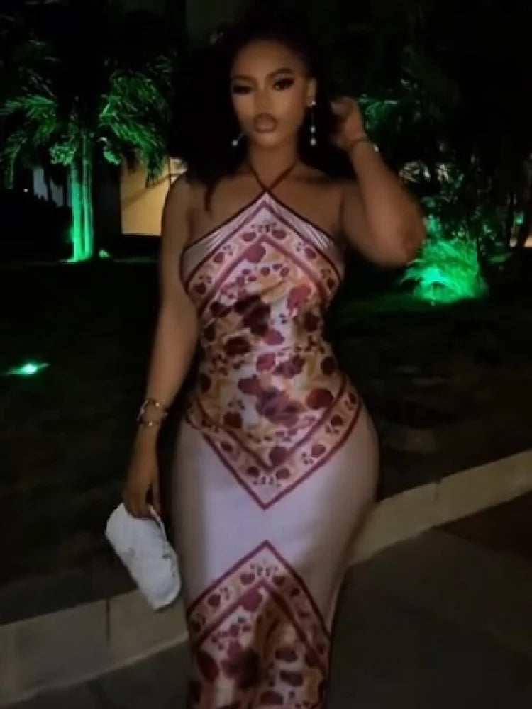 Women's Floral Satin Slim Bodycon Dress