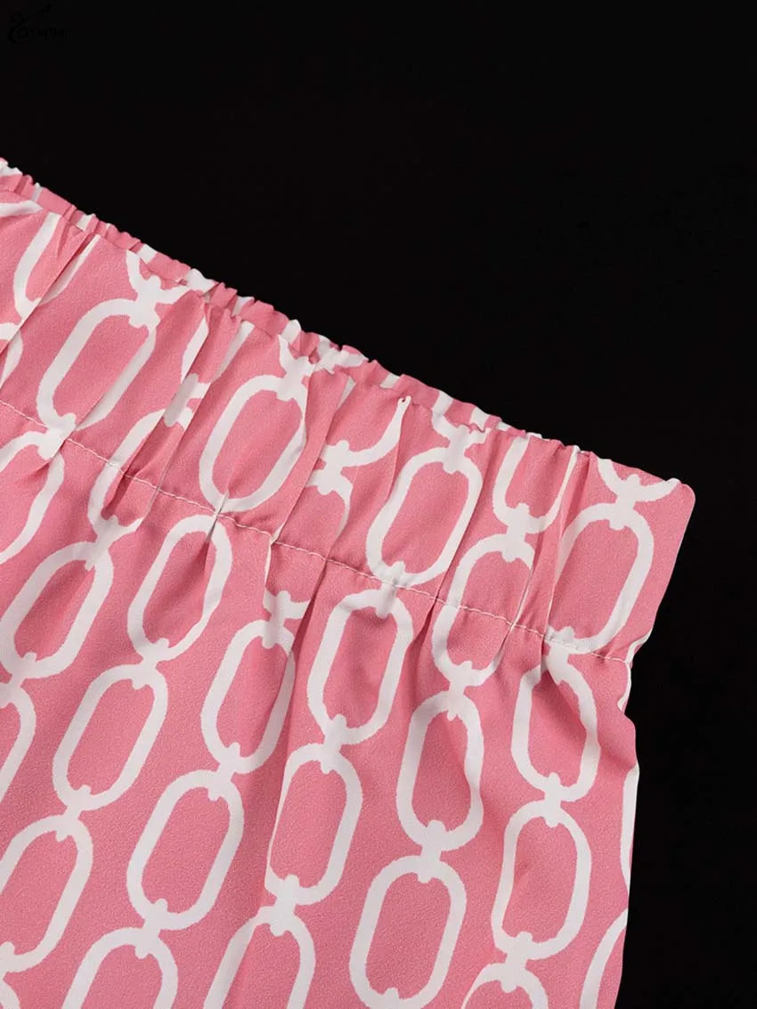 Women's Pink Print Shirt and Trousers Set