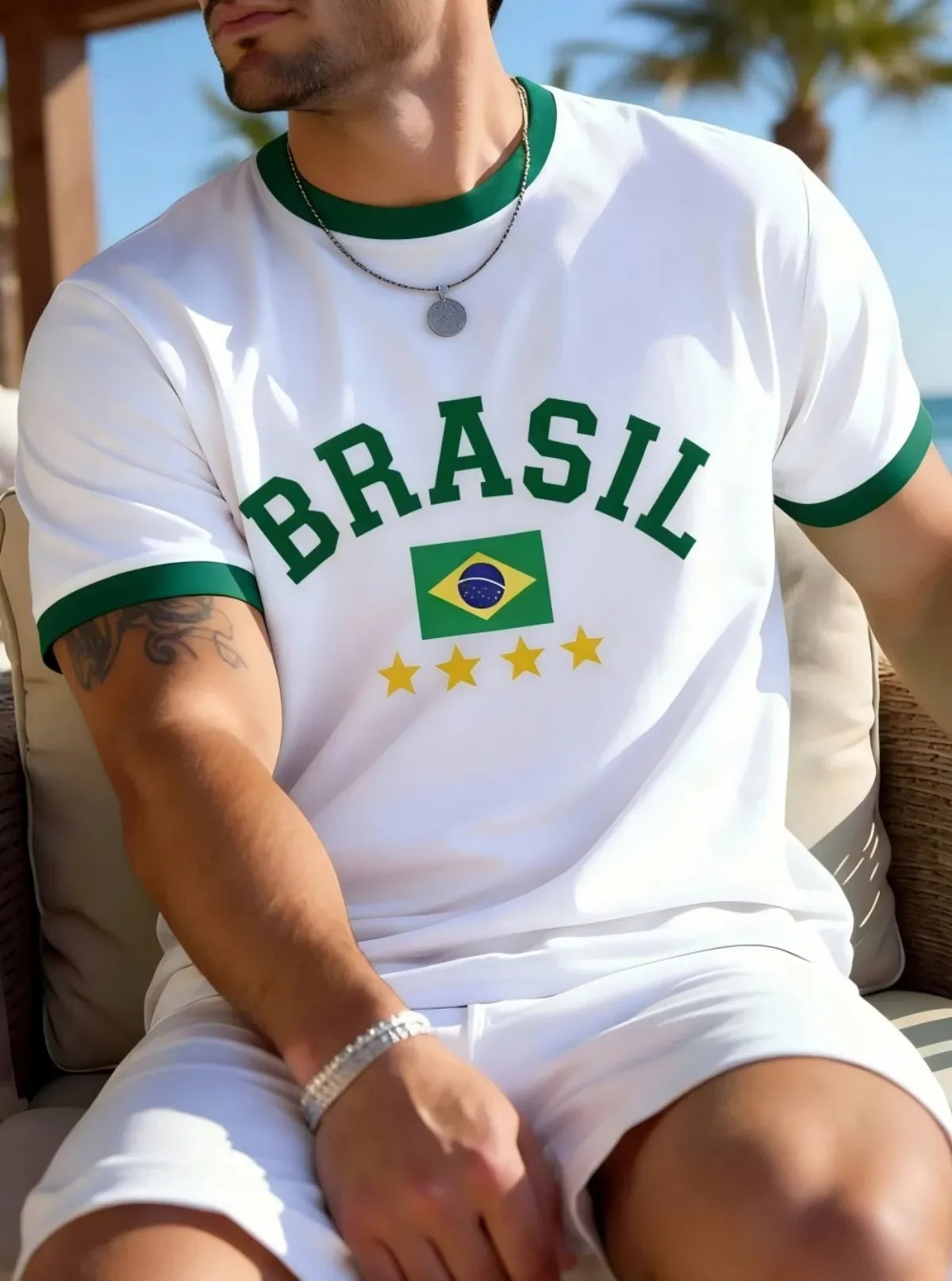 Summer T Shirt For Men 3D Brasil National Flag Printed Short Sleeve Top Casual Round Neck Fashion Men's Sports Pullover Clothing