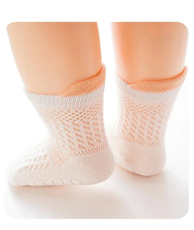 3pairs/lot RAISE 6 Colored Non-slip Baby Girl Sock Breathable Thin Infant Girl Cotton Socks Kids Mesh Socks Children's Socks Kit