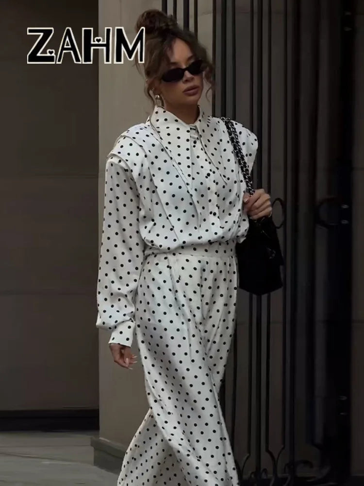Women's Dot Shirt and Wide Leg Pants Set