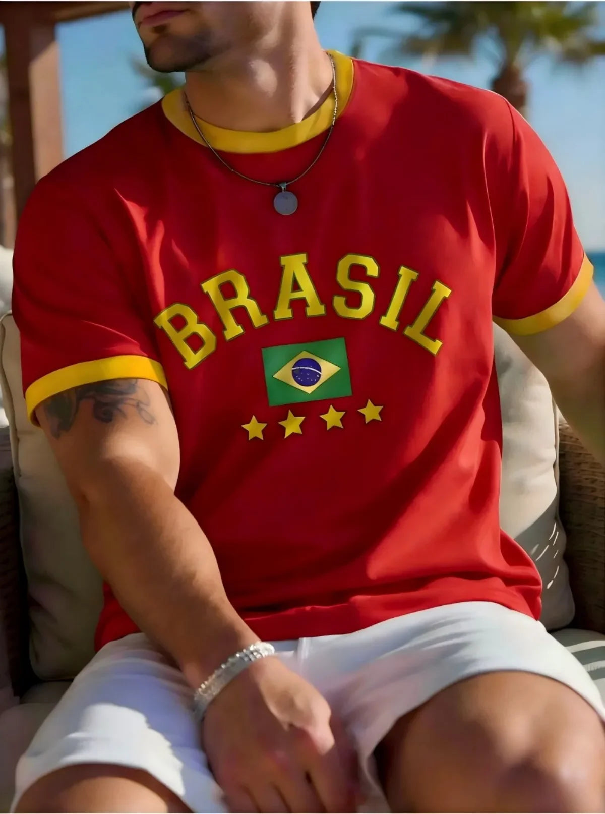 Summer T Shirt For Men 3D Brasil National Flag Printed Short Sleeve Top Casual Round Neck Fashion Men's Sports Pullover Clothing