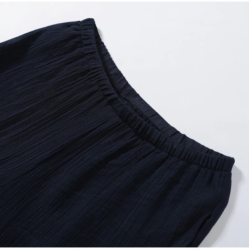 Casual Pleated Cardigan Pants Set V-neck Drop Shoulder Flared Sleeves Belt Waist Shirt Wide Leg Pants 2026 Chic Lightweight Sets