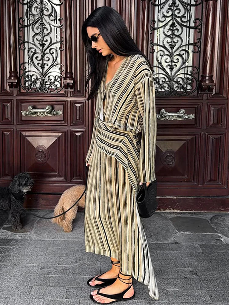 Women's Matching Sets Color Stripe Mandarin Collar Crop Top Straight Pants Set Vintage Blouse Casual Vacation Outfit Summer Suit