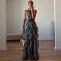 Women's Cascading Ruffle Lace-Up Long Dress