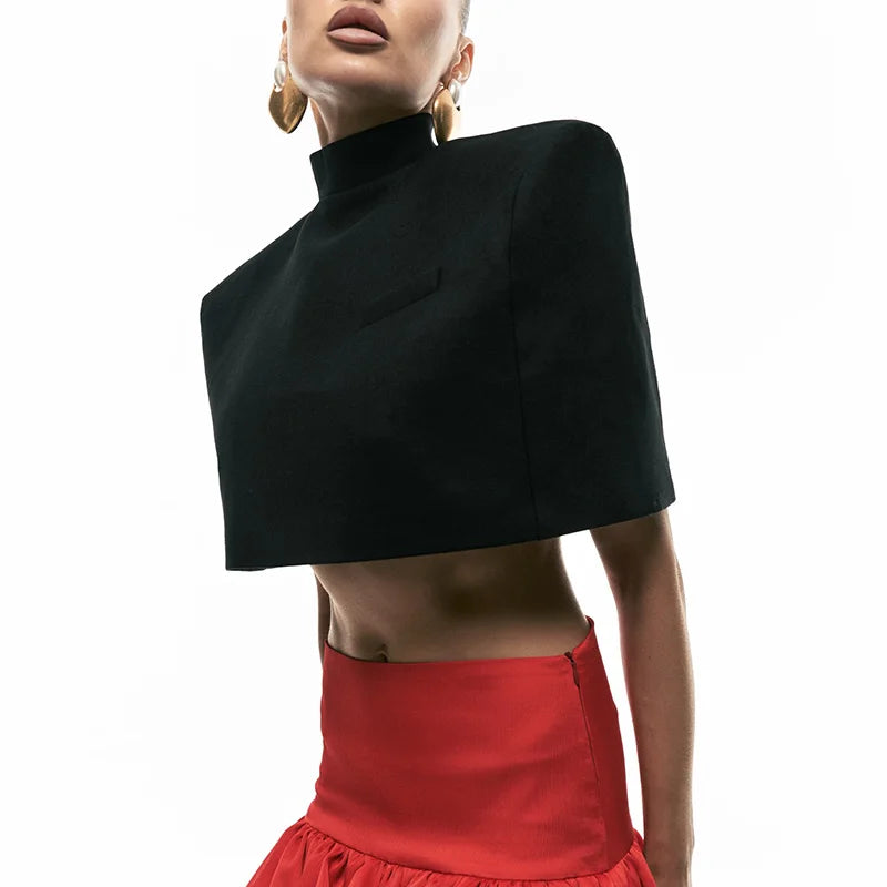 Women's Cape Crop Top and Pleated Mini Skirt Set
