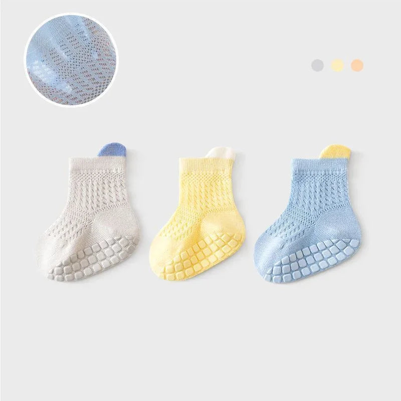 3pairs/lot RAISE 6 Colored Non-slip Baby Girl Sock Breathable Thin Infant Girl Cotton Socks Kids Mesh Socks Children's Socks Kit