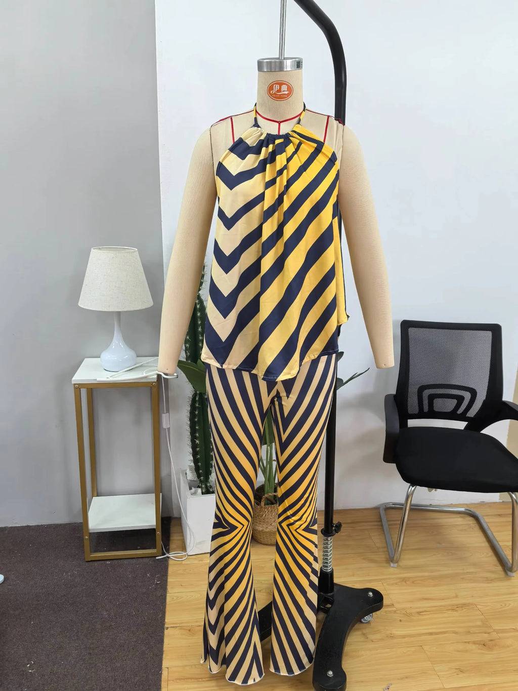 Women's Halter Backless Top and Flared Pants Set
