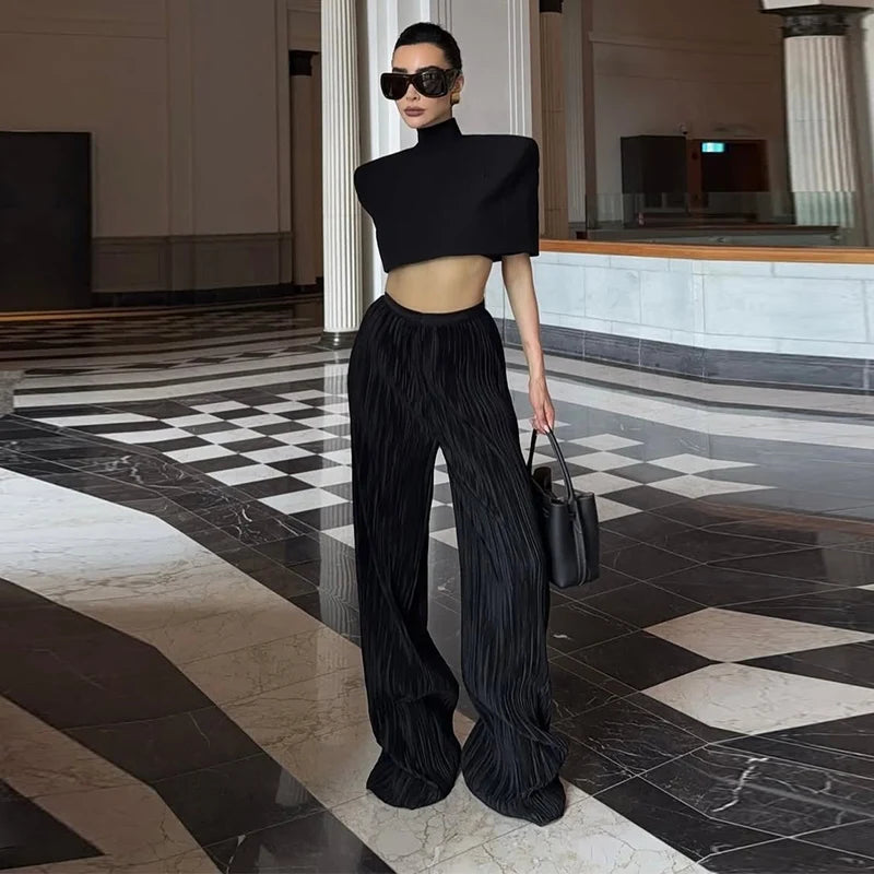 Women's Cape Crop Top and Pleated Mini Skirt Set