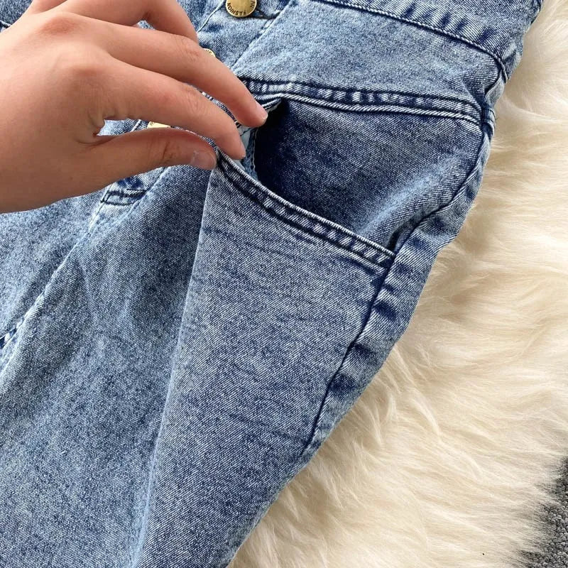 Women's Denim Top and Midi Skirt 2-Piece Set