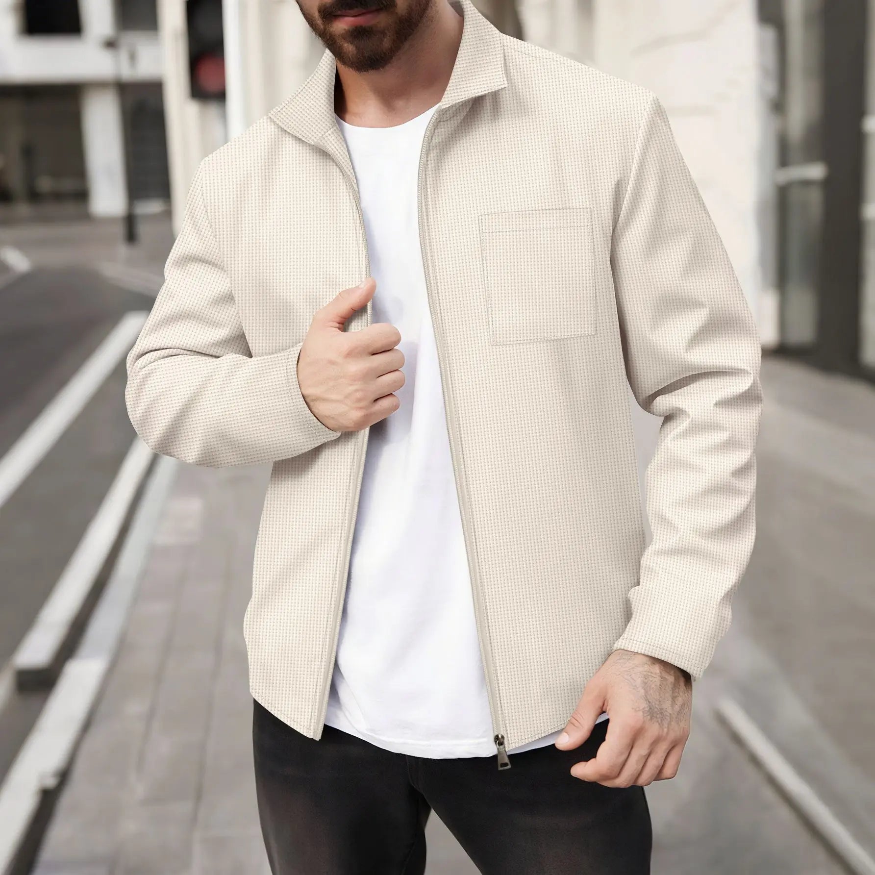 Men's Waffle Knit Slim Fit Cardigan Jacket