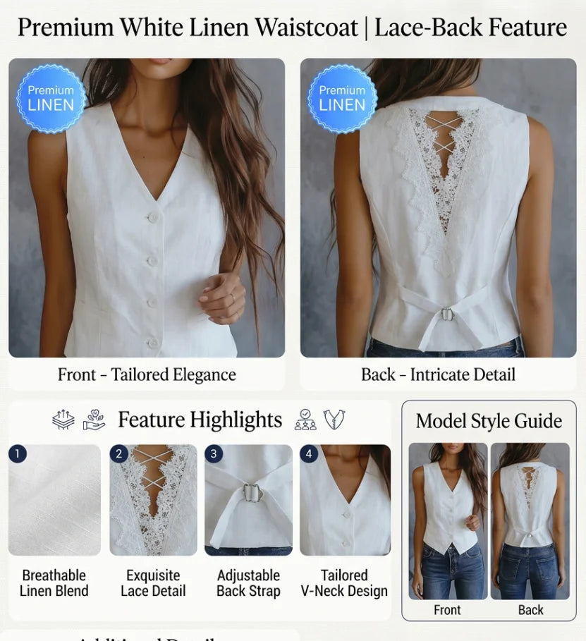 Women's Linen Lace Back Sleeveless Vest