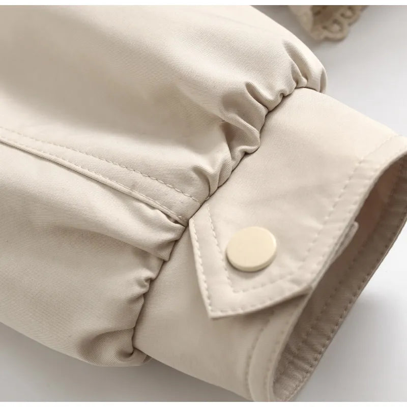 Women's Lace Trim Stand Collar Trench Coat