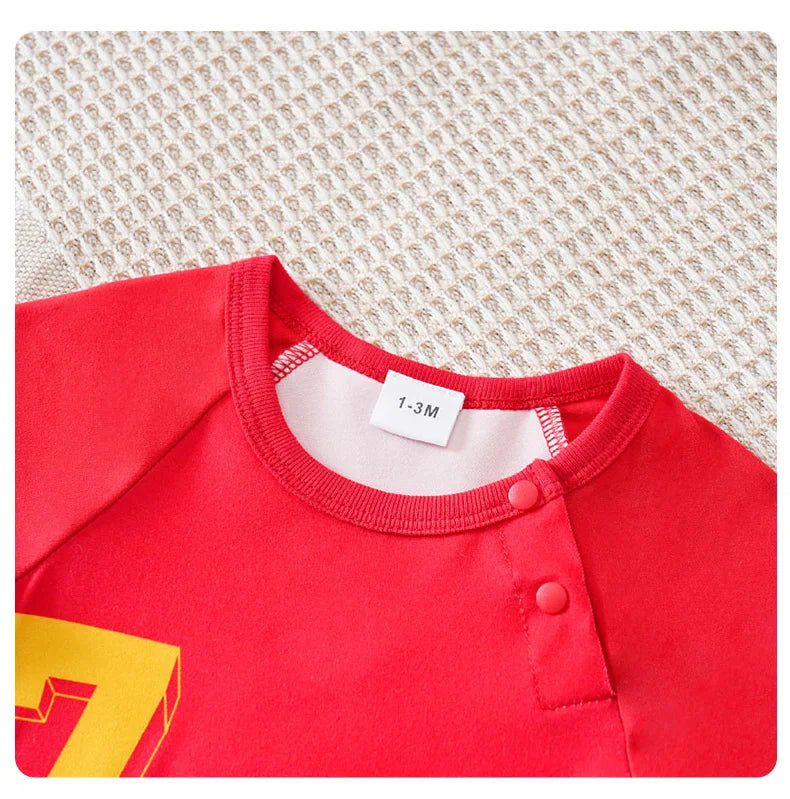 Newborn Baby Clothes Red and green Match colors No.7 Football suit 0 3 6 9 12 Months summer short-sleeved baby jumpsuit