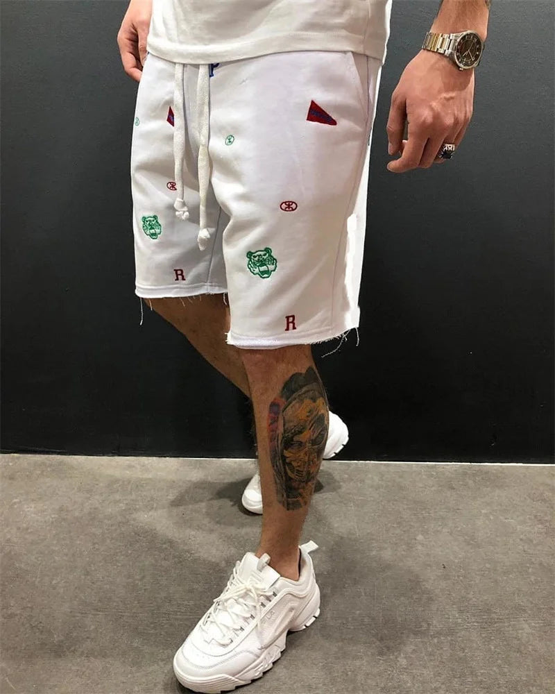 Men's Embroidered Tiger Head Cotton Shorts